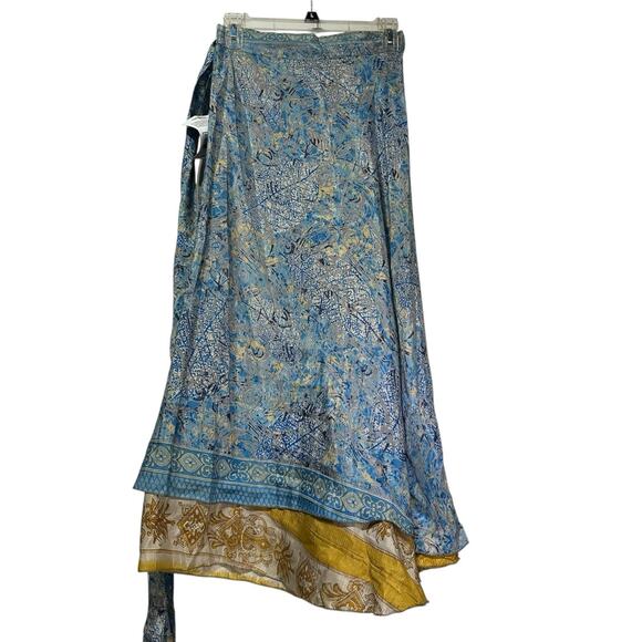 Darn Good Yarn Reversible Sari Silk Wrap Skirt Boho Festival Maxi One Size - Picture 2 of 9